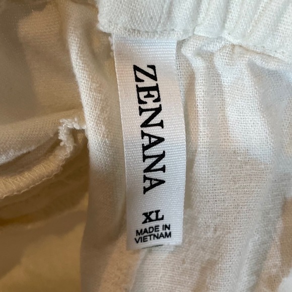 ZENANA Womens XL Wide Leg Cropped Pants Cream Linen Blend Drawstring Waist - Picture 3 of 6